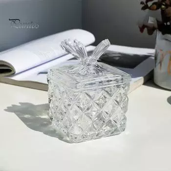 Большая стеклянная банка с крышкой, прозрачный цветочный узор, толстая стеклянная бутылка, контейнер для хранения сухих продуктов, конфет, поделок, ювелирных изделий D