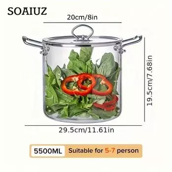 Большая стеклянная суповая кастрюля, пригодная для использования на электрической плите, с ручками из нержавеющей стали — герметичная крышка для сытных рагу и многого другого 2.5L