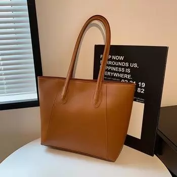 Большая сумка 2024 года, новая сумка-тоут, осенне-зимняя сумка большой вместимости на плечо для работы и поездок на работу, мягкая кожаная однотонная женская сумка чёрный