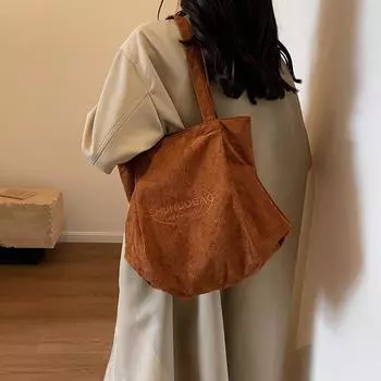 Большая сумка Большая вместительная сумка для покупок Вельветовая сумка через плечо Женская сумка чёрный