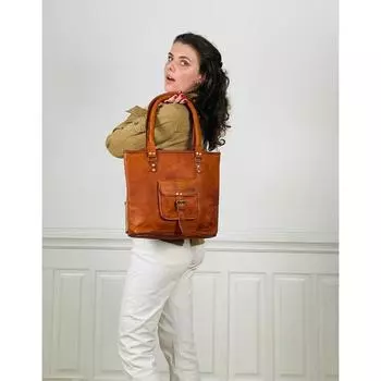 Большая сумка через плечо из натуральной козьей кожи Tote Shopping Коричневая женская сумка 16 x 12 x 4 in коричневый