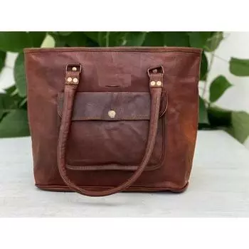 Большая сумка через плечо из натуральной кожи, легкая женская винтажная сумка с большим отделением 12 x 16 x 5 in коричневый