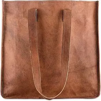 Большая сумка через плечо из натуральной козьей кожи 14X14 дюймов, коричневая женская сумка для покупок 14 x 14 x 4 in коричневый