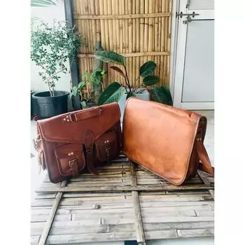 Большая сумка через плечо из натуральной козьей кожи в винтажном коричневом цвете ( Бесплатная сумка-слинг коричневого цвета размером 10 x 13 x 4 дюйма ) 15 x 11 x 4 in коричневый