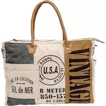 Большая сумка через плечо из переработанной парусины и большая сумка из воловьей кожи Sel De Mer 10 x 13 x 5 in коричневый