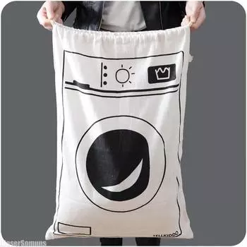 Большая сумка для белья из хлопка и льна, сумка для хранения одежды и игрушек, дорожная сумка с принтом и завязками, органайзер для грязной одежды