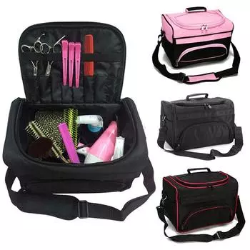 Большая сумка для хранения косметики, парикмахерская, стилист, макияж, сумка для красоты, салонное оборудование, чехол для переноски инструментов чёрный