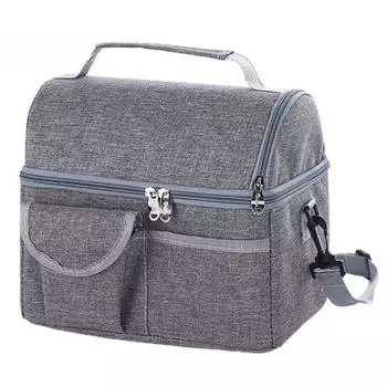 Большая сумка для обеда, двухслойная, сохраняющая свежесть, моющаяся, удобная, ручная, с термоизоляцией, большая сумка для обеда, хозяйственные товары серый