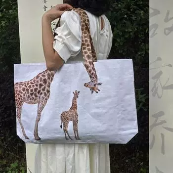 Большая сумка для покупок женская с рисунком жирафа тканая сумка дорожная сумка большой вместимости Extra Large