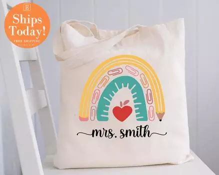 Большая сумка для учителя, благодарность учителю, радужный дизайн в стиле бохо, подарок для учителя, большая сумка, подарок для учителя, подарок учителю 24*26cm