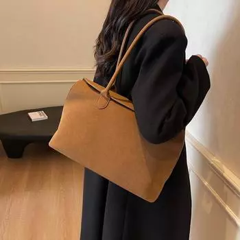 Большая сумка из оленьей кожи, женская модная ретро-сумка, простая сумка для дальних поездок, большая вместимость, сумка через подмышку коричневый