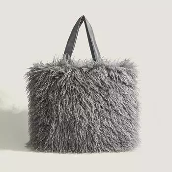 Большая сумка, модная, высокочувствительная, в простом стиле, большая вместимость, универсальная пригородная портативная меховая сумка на одно плечо серый