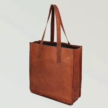 Большая сумка на плечо из козьей кожи размером 14 на 14 дюймов, большая сумка для покупок, коричневая женская 14 x 14 x 4 in коричневый