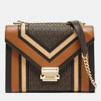 Большая сумка на плечо Whitney из парусины и кожи Michael Kors Signature с покрытием коричневого цвета