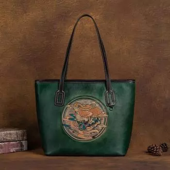 Большая сумка подмышки Большая вместительная верхняя часть Сумка для мамы Винтажная большая сумка для девочек 38*12*28.5 зелёный