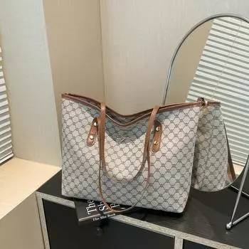 Большая сумка с принтом в стиле ретро, весна 2025, новая модная красивая женская сумка, сумка через плечо, большая вместительная сумка-тоут белый