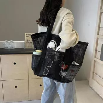 Большая сумка с вышивкой бабочки, большая вместительная спортивная сумка, женская сумка, сетчатая сумка через плечо чёрный