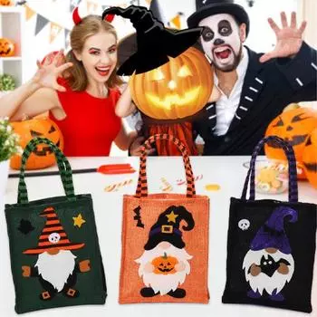 Большая сумка-тоут для Хэллоуина с усиленной ручкой, большая вместительная износостойкая подарочная сумка с конфетами и принтом, товары для вечеринок оранжевый