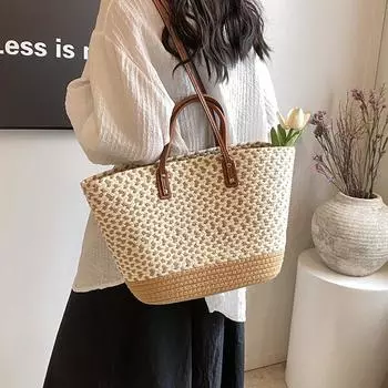 Большая сумка-тоут из травяной ткани Большая сумка-тоут, высококачественная сумка через плечо большой вместимости, нишевая портативная сумка через плечо, женская сумка для путешествий