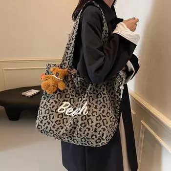 Большая сумка-тоут с леопардовым принтом, женская сумка через плечо, сумка для рабочей одежды, бесплатный кулон для iPad (30cm<Max Length<50cm)