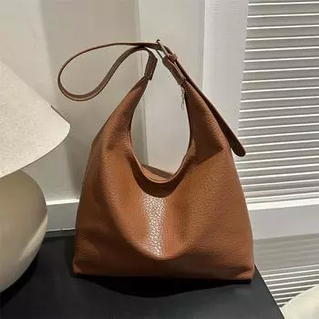 Большая сумка-тоут в европейском и американском стиле в стиле ретро, зимняя новая фактурная однотонная сумка через плечо, сумка через подмышку из мягкой кожи чёрный