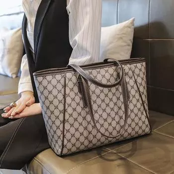 Большая сумка-тоут в стиле ретро с принтом, женская большая сумка на одно плечо, сумка для поездок на работу, дамская сумочка коричневый