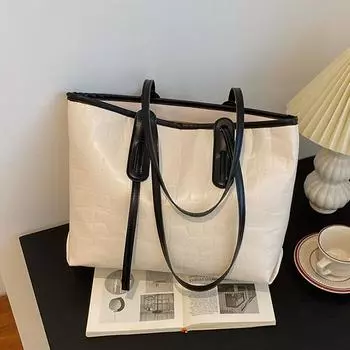 Большая сумка в стиле ретро 2024 года, новая универсальная сумка через плечо высокого класса, женская сумка-тоут большой вместимости для поездок на работу и обратно белый