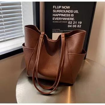 Большая сумка в стиле ретро для женщин 2024 года, новая модная сумка-тоут из мягкой кожи, осенняя фактурная сумка через плечо чёрный