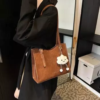 Большая сумка в стиле ретро, популярная сумка через плечо для поездок на работу, сумка через подмышку в иностранном стиле, фактурная сумка-тоут. no pendant коричневый