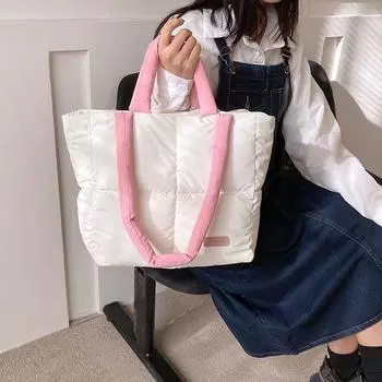Большая сумка женская хлопковая сумка-тоут нейлоновая сумка повседневная женская большая вместительная сумка на одно плечо хлопковая квадратная сумка