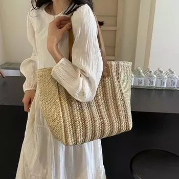 Большая сумка Женская соломенная сумка на плечо Тканая сумка большой вместимости