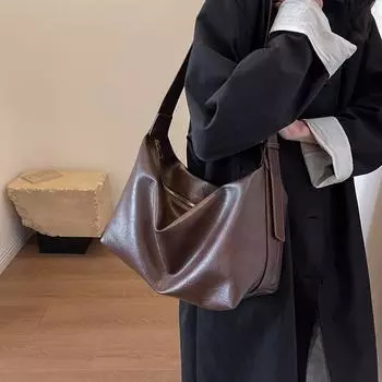 Большая сумка Женская сумка через плечо Кожаная сумка через плечо коричневый