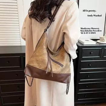 Большая сумка Женская сумка через плечо с цепочкой хаки