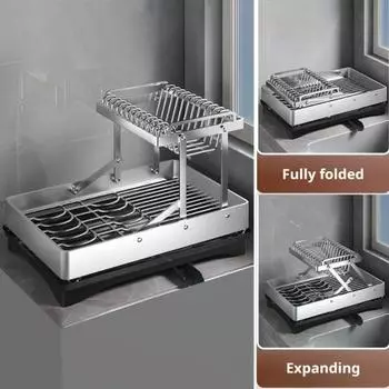 Большая сушилка для посуды с вращающимся на 360 градусов носиком, вместительная, нержавеющая, расширяемая кухонная тарелка