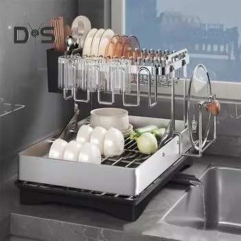 Большая сушилка для посуды с вращающимся на 360 градусов носиком, большой вместимости, нержавеющая, расширяемая, кухонная стойка, держатель для палочек для еды A