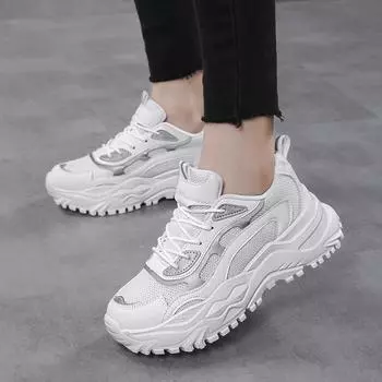 Большая светоотражающая женская обувь с перекрестными границами, женская модная легкая обувь на толстой подошве на платформе, повышенная обувь для папы, женские кроссовки 35 чёрный