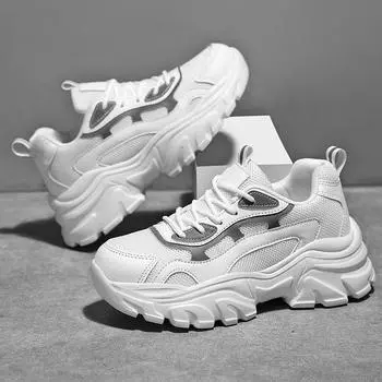 Большая светоотражающая женская обувь с перекрестными границами, женская модная легкая обувь на толстой подошве на платформе, повышенная обувь для папы, женские кроссовки 35 чёрный