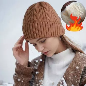 Большая талия осень и зима новая вязаная шапка мужская шапка теплая женская шапка хлопковая шерстяная шапка утолщенная жареная крутка из теста корейская холодная шапка белый