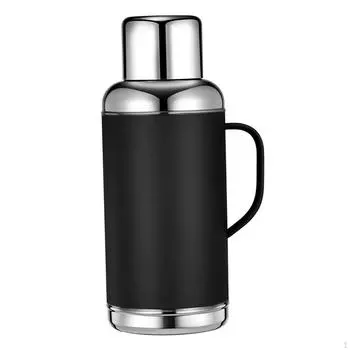 Большая термобутылка для воды 1,2 л, легкая и холодная, с ручкой для отдыха на природе чёрный