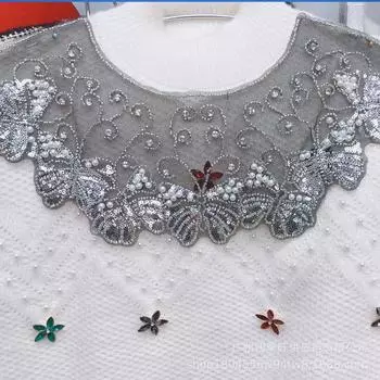 Большая U-образная бусина для ногтей, блестящая бабочка, бусина, вышитая бисером, V-образный вырез, аксессуары своими руками, черная сетчатая пряжа с поддельным воротником