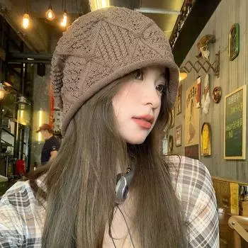 Большая версия увеличенная окружность головы вязаный повседневный свитер холодная шапка послеродовая шапка многослойная шапка детская шапка маленький однотонный чёрный