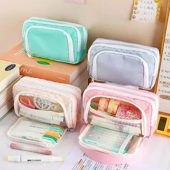 Большая вместимость, эстетичная сумка для карандашей для девочек, школьный чехол, держатель для ручек, симпатичные канцелярские принадлежности, простой стиль, сумка для карандашей на молнии, школьные принадлежности