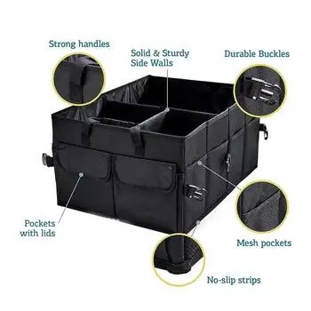 Большая вместимость автомобильного ящика для хранения, органайзер для багажника автомобиля, экологичная, сверхпрочная, складная сумка для хранения грузов, ящик для багажника автомобиля чёрный