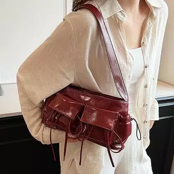 Большая вместимость бант красные сумки для женщин летние ретро универсальные подмышечные сумки новые повседневные дорожные сумки на одно плечо (20cm<Max Length<30cm)