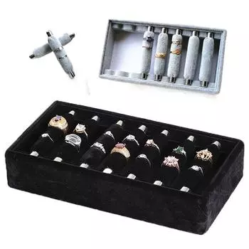 Большая вместимость бархатной шкатулки для украшений, деревянный держатель для колец, простой лоток для хранения колец, подарки серебряный