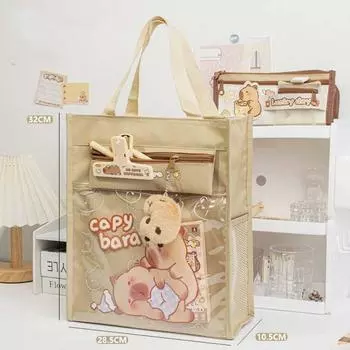 Большая вместимость Capybara сумки прозрачный карман студенческая книга сумка через плечо сумка для переноски хаки