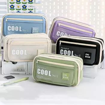 Большая вместимость девятислойная сумка для ручек Flip Panda, пенал для студента, канцелярский чехол чёрный