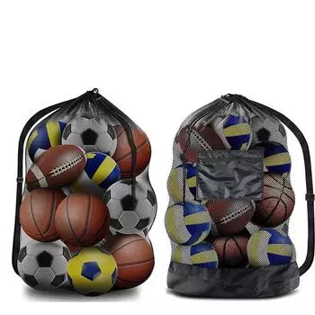 Большая вместимость для хранения мячей, сумка для переноски через плечо для баскетбола, волейбола, сумка с завязками One Size чёрный