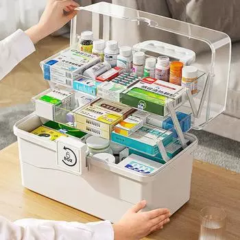 Большая вместимость домашней аптечки Хранение лекарств Многослойная классификация Домашняя аптечка Портативная аптечка первой помощи XL 32x18x21cm