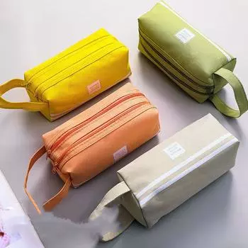 Большая вместимость Двойная молния Простая ниша для учеников начальной школы Холщовая Маленькая свежая сумка для карандашей Канцелярская сумка для ручек зелёный